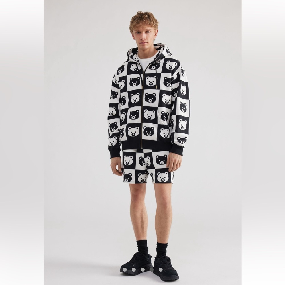 NWT Teddy Fresh Bear Checkerboard Zip Hoodie Sweatshirt and Shorts Set Unisex